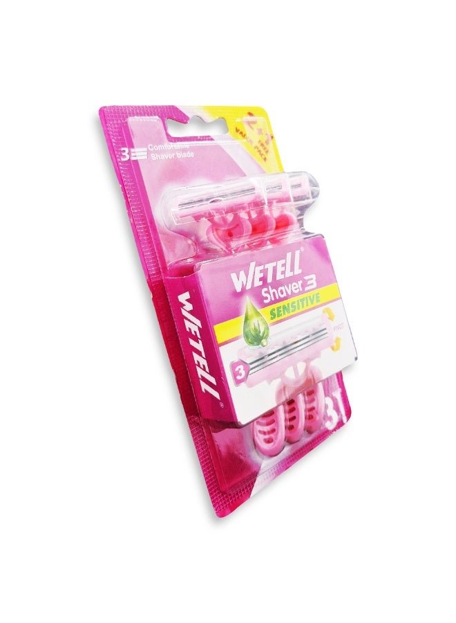 وي تيل ماكينة حلاقة حساسة 3 للنساء - 3 شفرات دقيقة لنتائج تدوم لفترة أطول، وشريط مرطب غني بالصبار وفيتامين E لحلاقة ناعمة بدون تهيج، وتصميم مريح يتحرك بسلاسة مع منحنيات الجسم من أجل الراحة وحلاقة أقرب وأكثر سلاسة في كل مرة. - Image 2