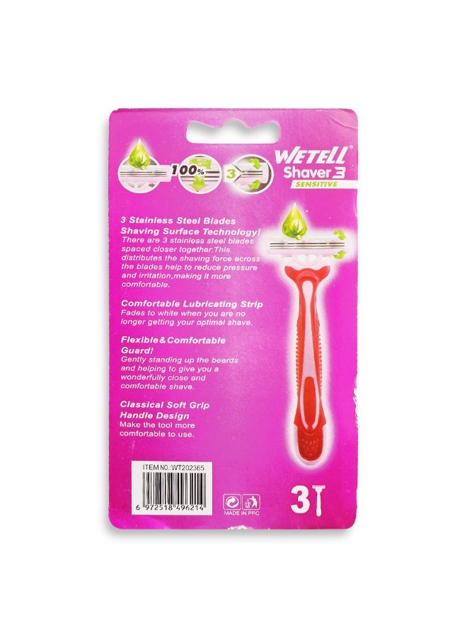 وي تيل ماكينة حلاقة حساسة 3 للنساء - 3 شفرات دقيقة لنتائج تدوم لفترة أطول، وشريط مرطب غني بالصبار وفيتامين E لحلاقة ناعمة بدون تهيج، وتصميم مريح يتحرك بسلاسة مع منحنيات الجسم من أجل الراحة وحلاقة أقرب وأكثر سلاسة في كل مرة. - Image 3