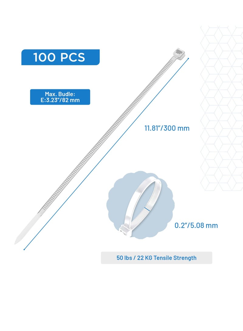 Hi Care Self-Locking Nylon Cable Ties – 300 mm, 100 PCS – UV Resistant Heat Resistant Zip Ties For Indoor and Outdoor(White)  - Image 2