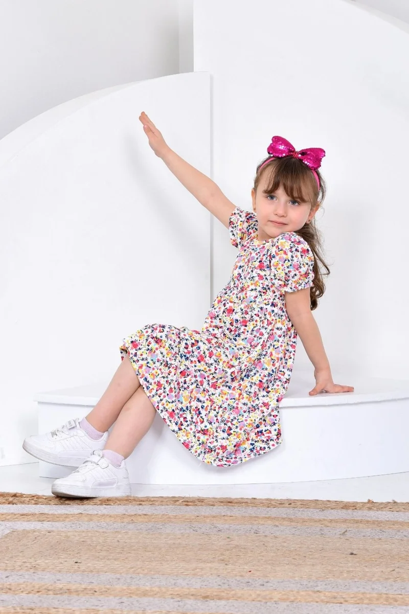 BDZ Deri BDZ Leather Colored Short Sleeve Cotton Girl's Dress