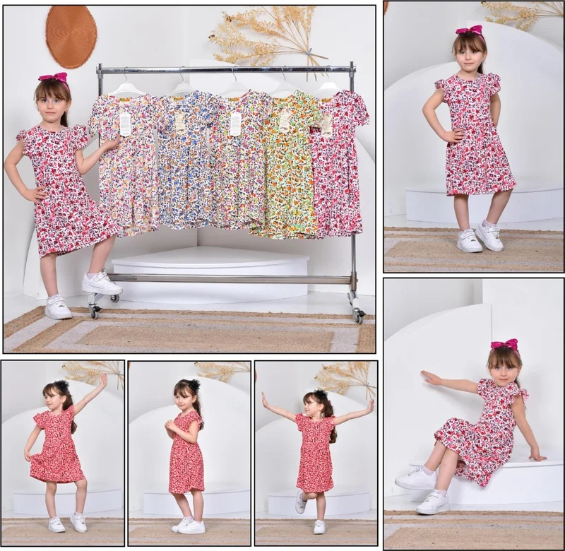 BDZ Deri BDZ Leather Colored Short Sleeve Cotton Girl's Dress