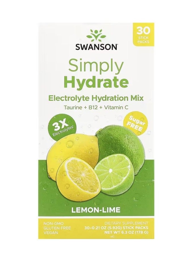 SWANSON Simply Hydrate, Electrolyte Hydration Mix, Lemon-Lime, 30 Stick Packs, 0.21 oz (5.92 g) Each - Image 2