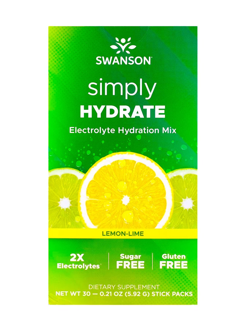 SWANSON Simply Hydrate, Electrolyte Hydration Mix, Lemon-Lime, 30 Stick Packs, 0.21 oz (5.92 g) Each - Image 1
