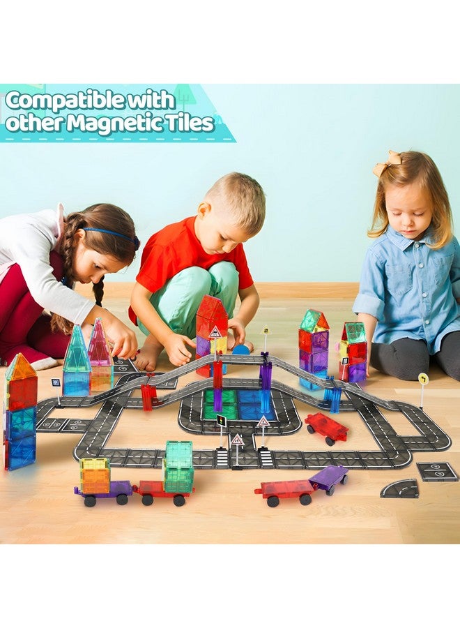 Playmags Magnetic Tiles Road Set for Kids - 130-Pieces Magnet Building Blocks Toy - Durable Creative STEM Learning Toys with Curved & Straight Car Race Track for Kids Ages 3+ - Image 5