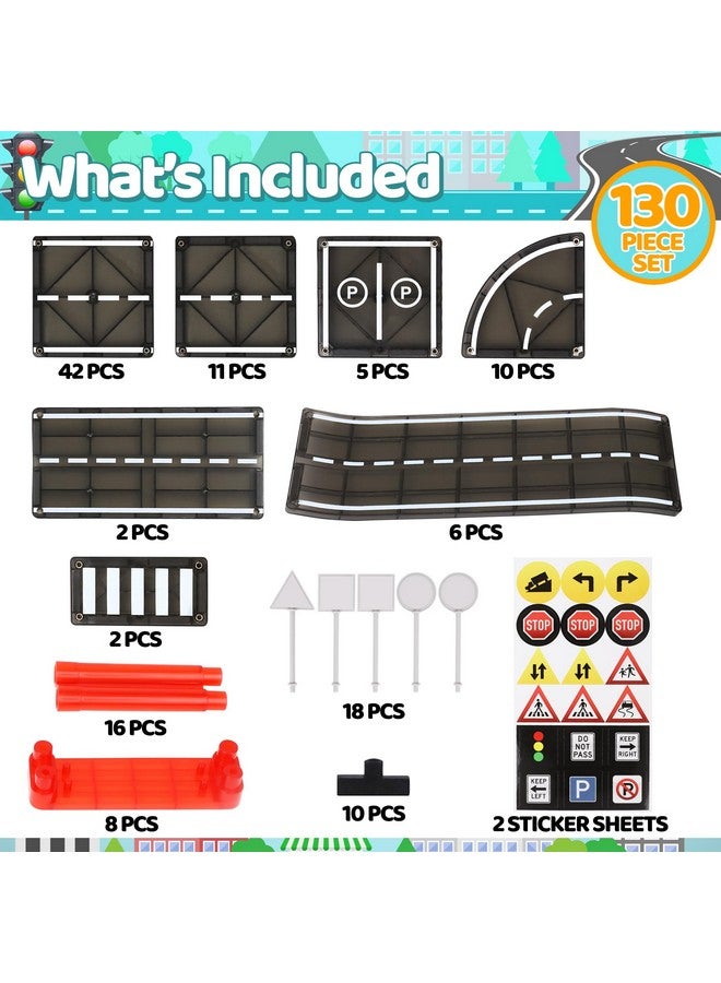 Playmags Magnetic Tiles Road Set for Kids - 130-Pieces Magnet Building Blocks Toy - Durable Creative STEM Learning Toys with Curved & Straight Car Race Track for Kids Ages 3+ - Image 3