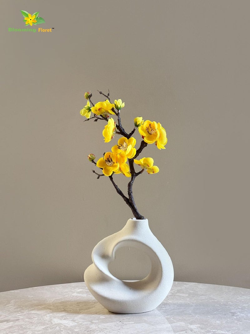 Blooming Floret Artificial Plum Blossom Flower Stick (Set of 2) Perfect for Home Decor, Office, Weddings, Gifting/Natural Looking Flower Stems 36 cm | Durable (Yellow) - Image 5