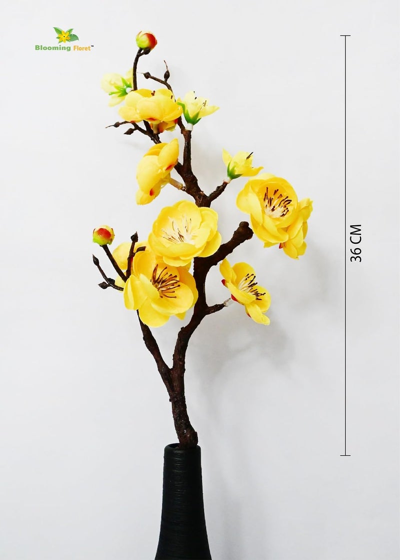 Blooming Floret Artificial Plum Blossom Flower Stick (Set of 2) Perfect for Home Decor, Office, Weddings, Gifting/Natural Looking Flower Stems 36 cm | Durable (Yellow) - Image 4