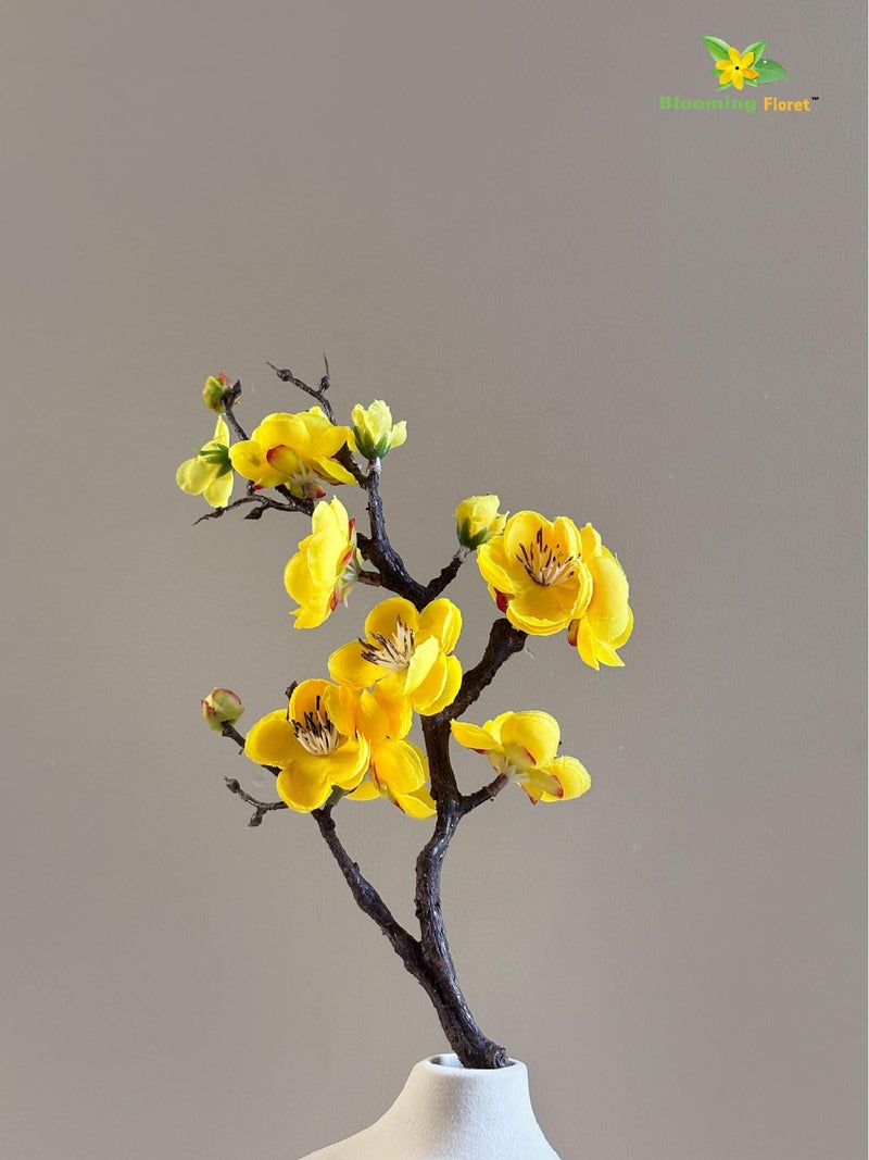 Blooming Floret Artificial Plum Blossom Flower Stick (Set of 2) Perfect for Home Decor, Office, Weddings, Gifting/Natural Looking Flower Stems 36 cm | Durable (Yellow) - Image 1