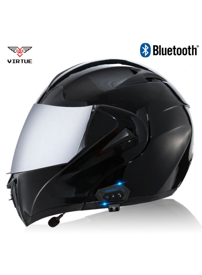 Men's Open-Face Motorcycle Helmet with Bluetooth, 3C Certified, Bright Black Silver Mirror