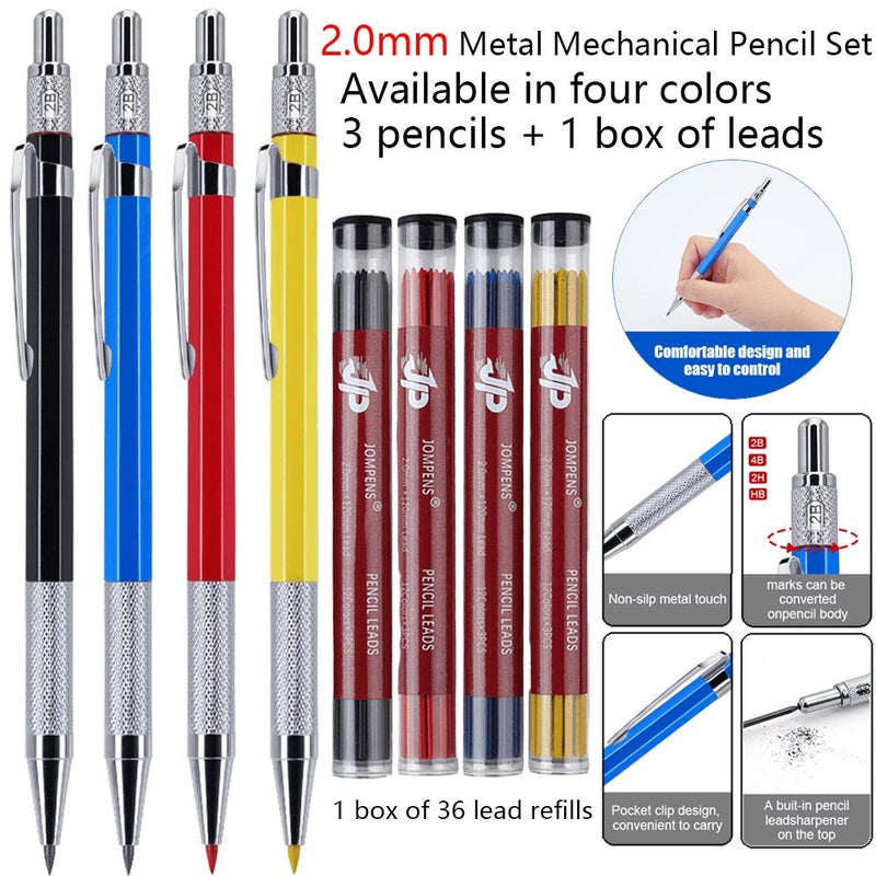 3 Blue Metal Mechanical Pencils 0.7 Mm With 36 Lead Refills Array For Office School Art Supplies - Image 5