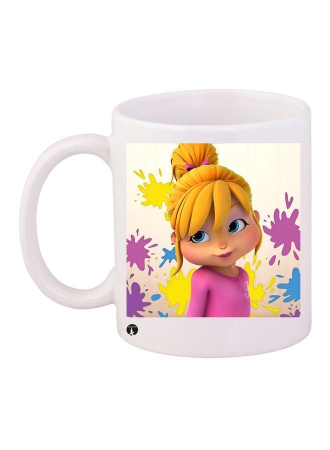 RYN Cartoon Printed Coffee Mug White/Yellow/Pink 11ounce