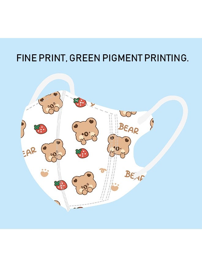 20 Pcs Cartoon Bear Disposable Face Mask for Kids, 3 Ply Breathable Comfort Mask, Face Masks for Daily Protection (White+Brown) - Image 5