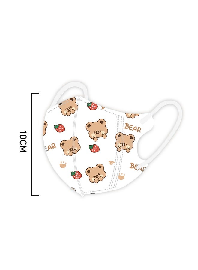 20 Pcs Cartoon Bear Disposable Face Mask for Kids, 3 Ply Breathable Comfort Mask, Face Masks for Daily Protection (White+Brown) - Image 2