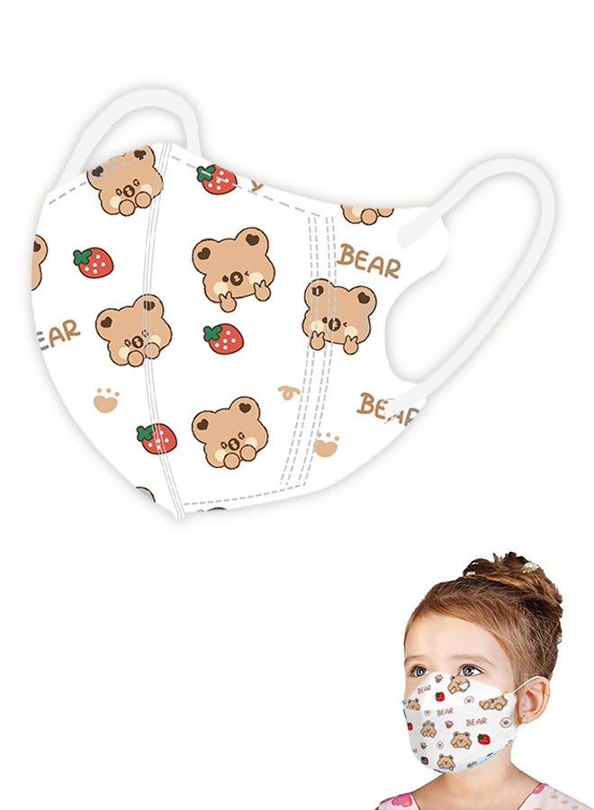 20 Pcs Cartoon Bear Disposable Face Mask for Kids, 3 Ply Breathable Comfort Mask, Face Masks for Daily Protection (White+Brown) - Image 1