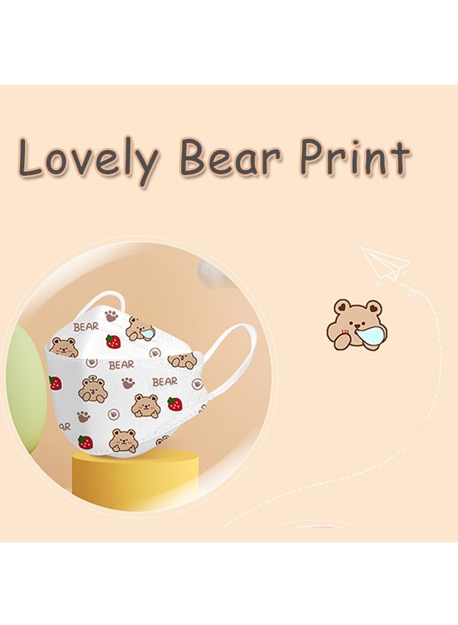 20 Pcs Cartoon Bear Disposable Face Mask for Kids, 3 Ply Breathable Comfort Mask, Face Masks for Daily Protection (White+Brown) - Image 4
