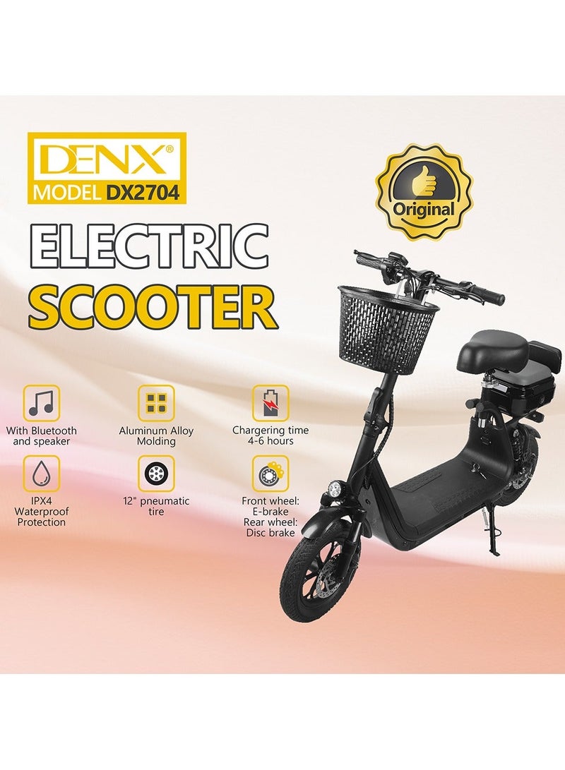 Denx DX2704 Electric Scooter with 500W Motor, 30km/h Speed, 12 Inch Pneumatic Tires with Bluetooth and Speakers. - Image 1