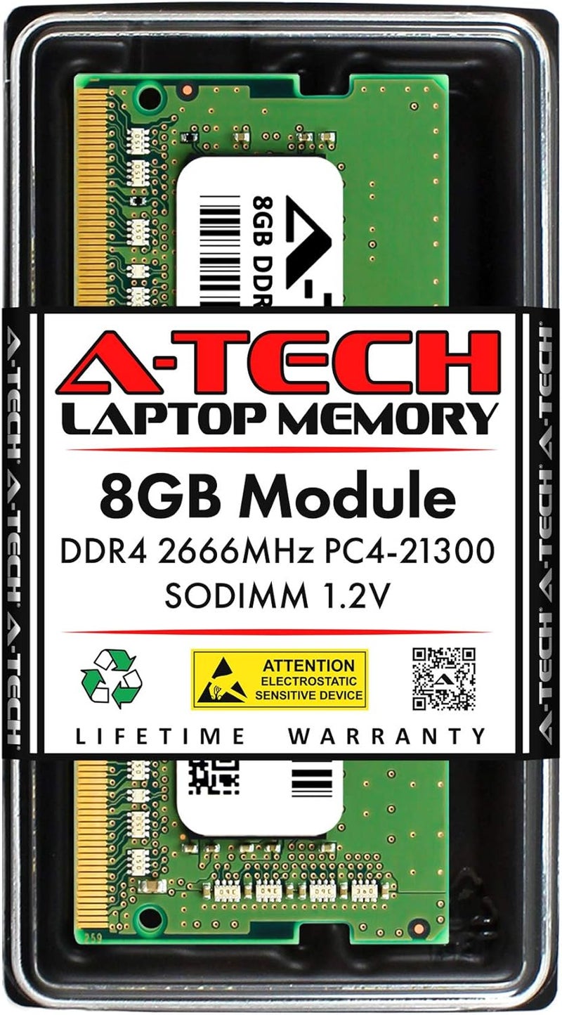 ATECH 8GB DDR4 2666MHz PC4-21300 (PC4-2666V) CL19 SODIMM 1.2V 260-Pin Non-ECC SO-DIMM Laptop Notebook RAM Memory Module - Image 1