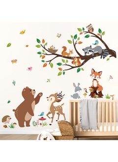 decalmile decalmile Woodland Animal Tree Branch Wall Decals Bear Fox Deer Forest Wall Stickers Kids Room Baby Nursery Bedroom Wall Decor  - Image 2
