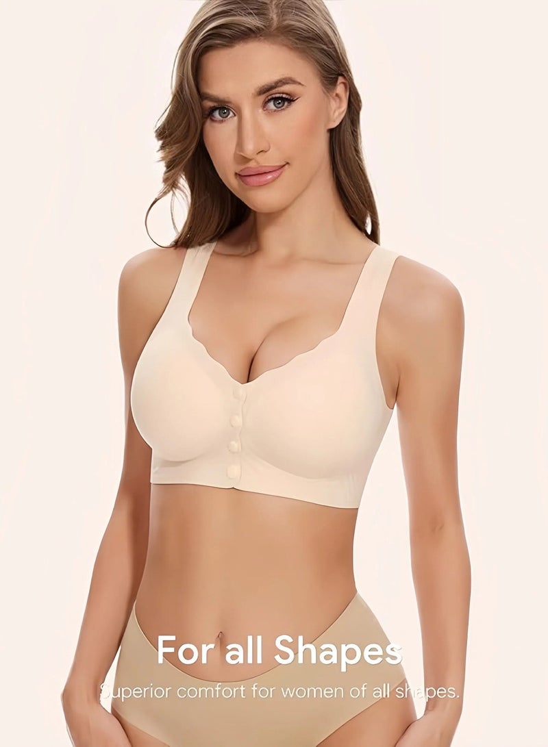 CHU DAI 3 Pack Nursing bra Seamless Front Closure Bras for Women Wireless Smoothing Bralette Padded Comfortable Sleep Bras Pack (Black+Apricot+Fruit Green) - Image 2