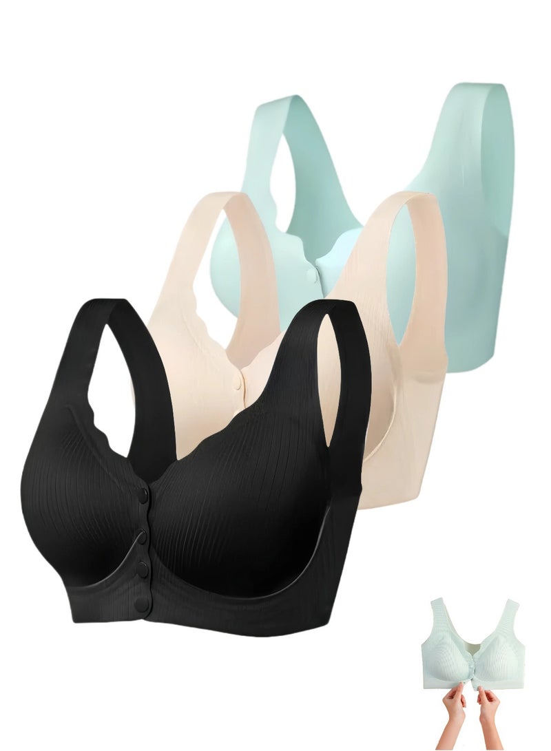 CHU DAI 3 Pack Nursing bra Seamless Front Closure Bras for Women Wireless Smoothing Bralette Padded Comfortable Sleep Bras Pack (Black+Apricot+Fruit Green) - Image 1