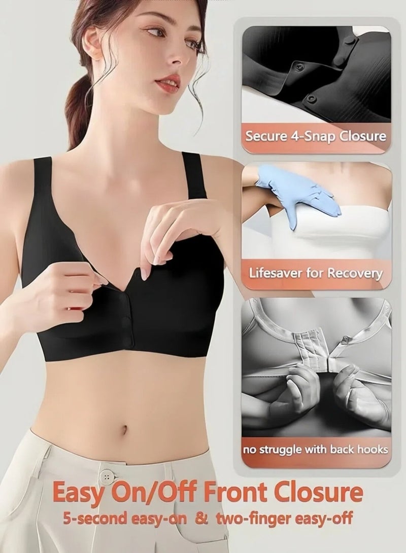 تشو داي مجموعة من 3 حمالات صدر للرضاعة بدون درزات، مزودة بإغلاق أمامي للنساء، حمالة صدر ناعمة لاسلكية، مبطنة ومريحة للنوم (أسود، مشمشي، أخضر فاكهي) - Image 2