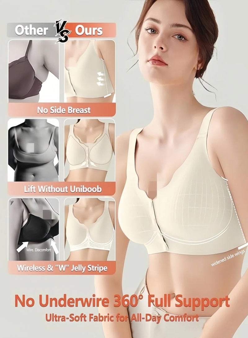 تشو داي مجموعة من 3 حمالات صدر للرضاعة بدون درزات، مزودة بإغلاق أمامي للنساء، حمالة صدر ناعمة لاسلكية، مبطنة ومريحة للنوم (أسود، مشمشي، أخضر فاكهي) - Image 3