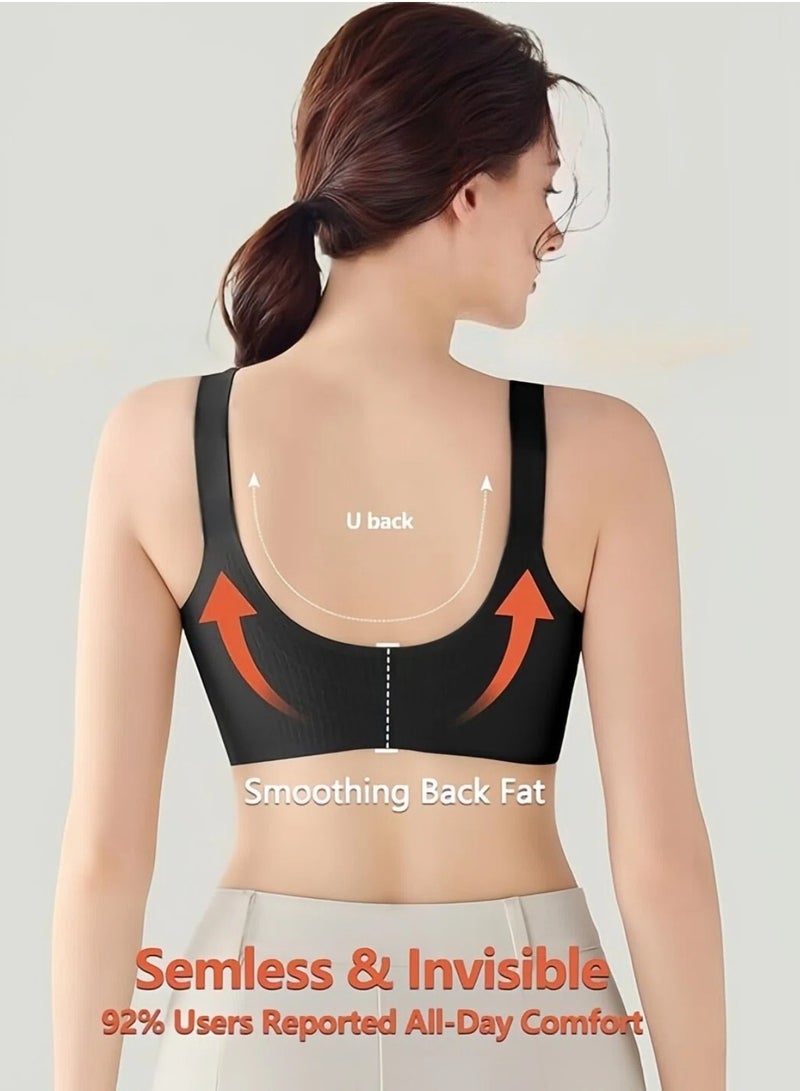 تشو داي مجموعة من 3 حمالات صدر للرضاعة بدون درزات، مزودة بإغلاق أمامي للنساء، حمالة صدر ناعمة لاسلكية، مبطنة ومريحة للنوم (أسود، مشمشي، أخضر فاكهي) - Image 4