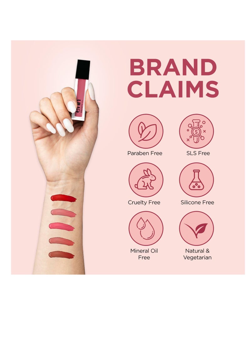 إن أحمر شفاه سائل شبه مطفي من ENN Beauty يدوم طويلاً مقاوم للماء وغير قابل للنقل ومقاوم للتلطخ كوزمو بينك 1.5 مل - Image 5