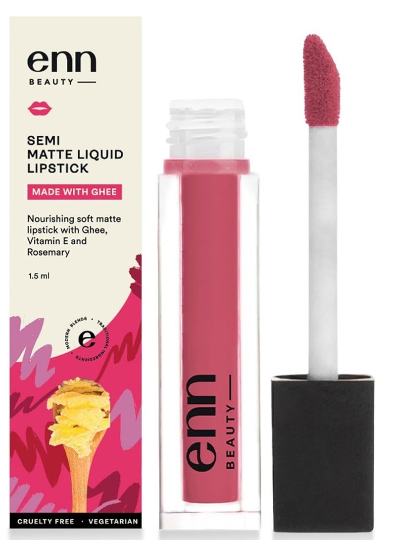 إن أحمر شفاه سائل شبه مطفي من ENN Beauty يدوم طويلاً مقاوم للماء وغير قابل للنقل ومقاوم للتلطخ كوزمو بينك 1.5 مل - Image 2