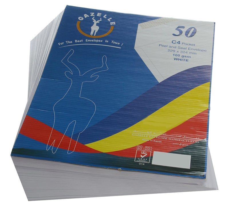 Gazelle C4 Peel and Seal Paper Pack of 50 Envelopes -White
