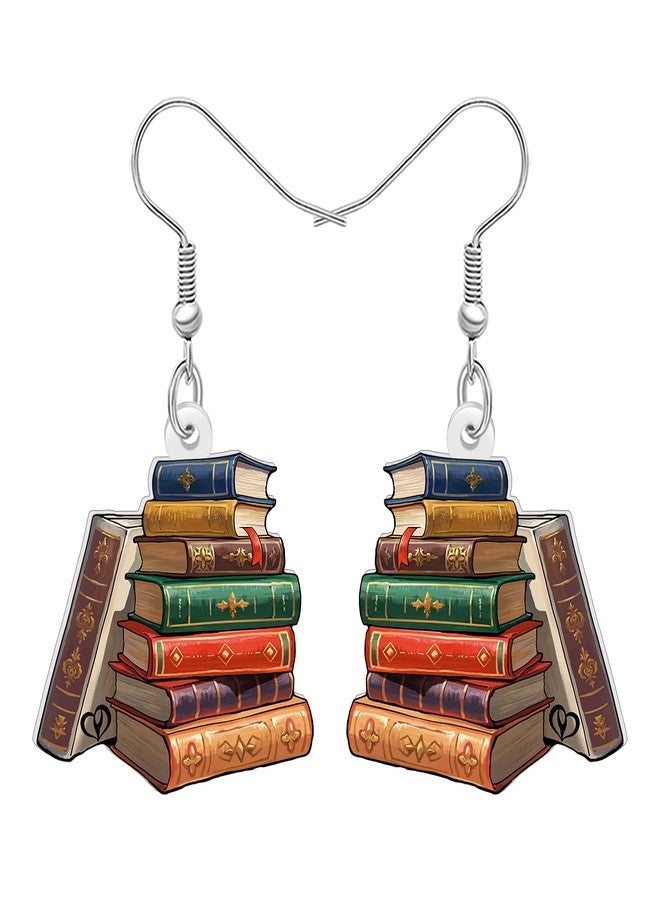 BONSNY Stacked Books Dangle Earrings,Back to School Teacher Gift Jewelry for WomenAntique Style Literary Book Lover Accessories Funny Novelty Hypoallergenic Charms (Multicolor) - Image 1