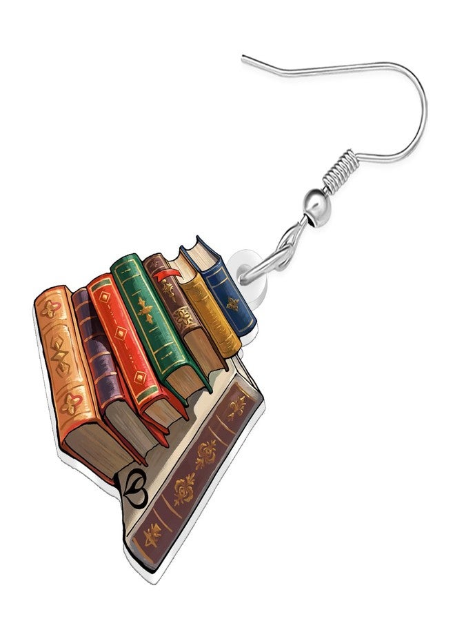 BONSNY Stacked Books Dangle Earrings,Back to School Teacher Gift Jewelry for WomenAntique Style Literary Book Lover Accessories Funny Novelty Hypoallergenic Charms (Multicolor) - Image 4