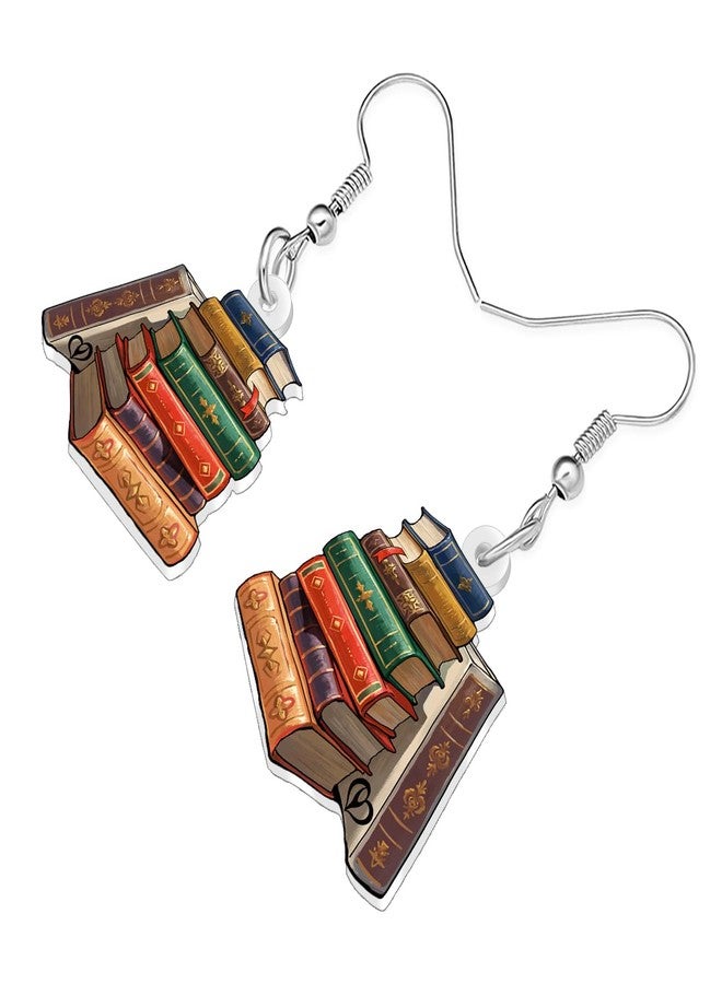 BONSNY Stacked Books Dangle Earrings,Back to School Teacher Gift Jewelry for WomenAntique Style Literary Book Lover Accessories Funny Novelty Hypoallergenic Charms (Multicolor) - Image 3