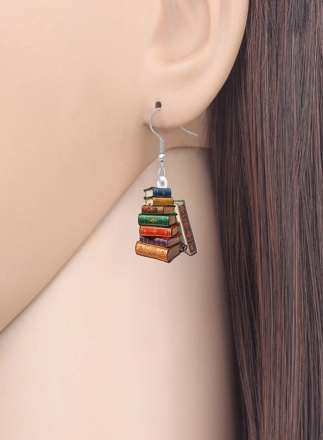 BONSNY Stacked Books Dangle Earrings,Back to School Teacher Gift Jewelry for WomenAntique Style Literary Book Lover Accessories Funny Novelty Hypoallergenic Charms (Multicolor) - Image 2