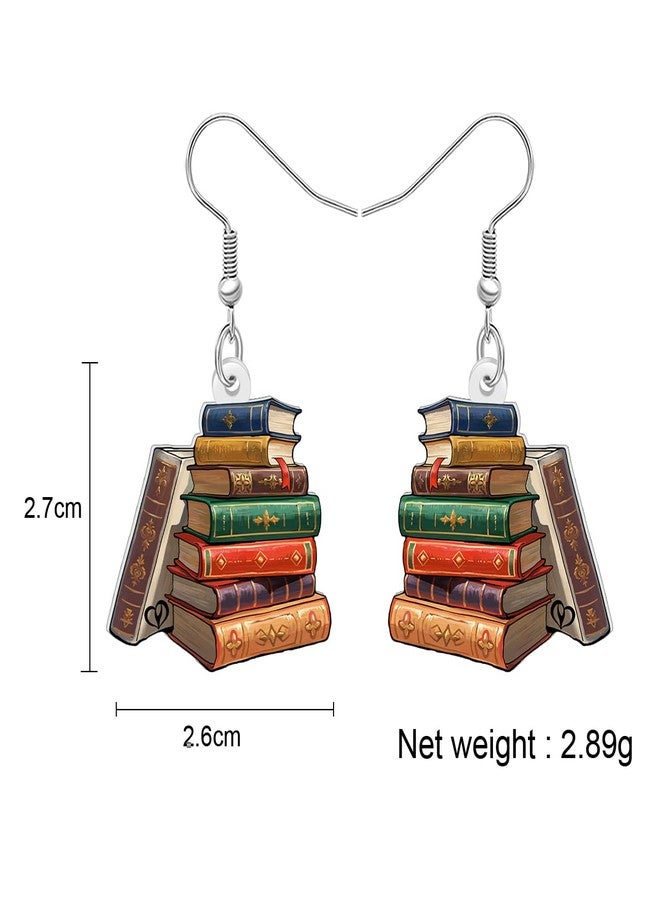 BONSNY Stacked Books Dangle Earrings,Back to School Teacher Gift Jewelry for WomenAntique Style Literary Book Lover Accessories Funny Novelty Hypoallergenic Charms (Multicolor) - Image 5