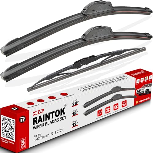 RAINTOK Windshield Wiper Blades Replacement for 2018 2019 2020 2021 GMC Terrain Original Factory Quality Front Rear Wipers Blade Set for My Car - 24" 18" 12" (Pack of 3) - Image 1