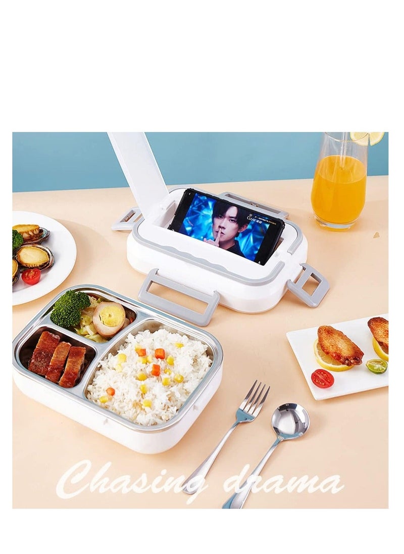 Generic - Electric Lunch Box Food Heater Portable Food Warmer with Carrying Bag Fork  Spoon- Lunch Box Warmer Portable for Work Car Truck 1.5L Crockpot Lunch Warmer 60W 12V/24V/110V White - Image 1