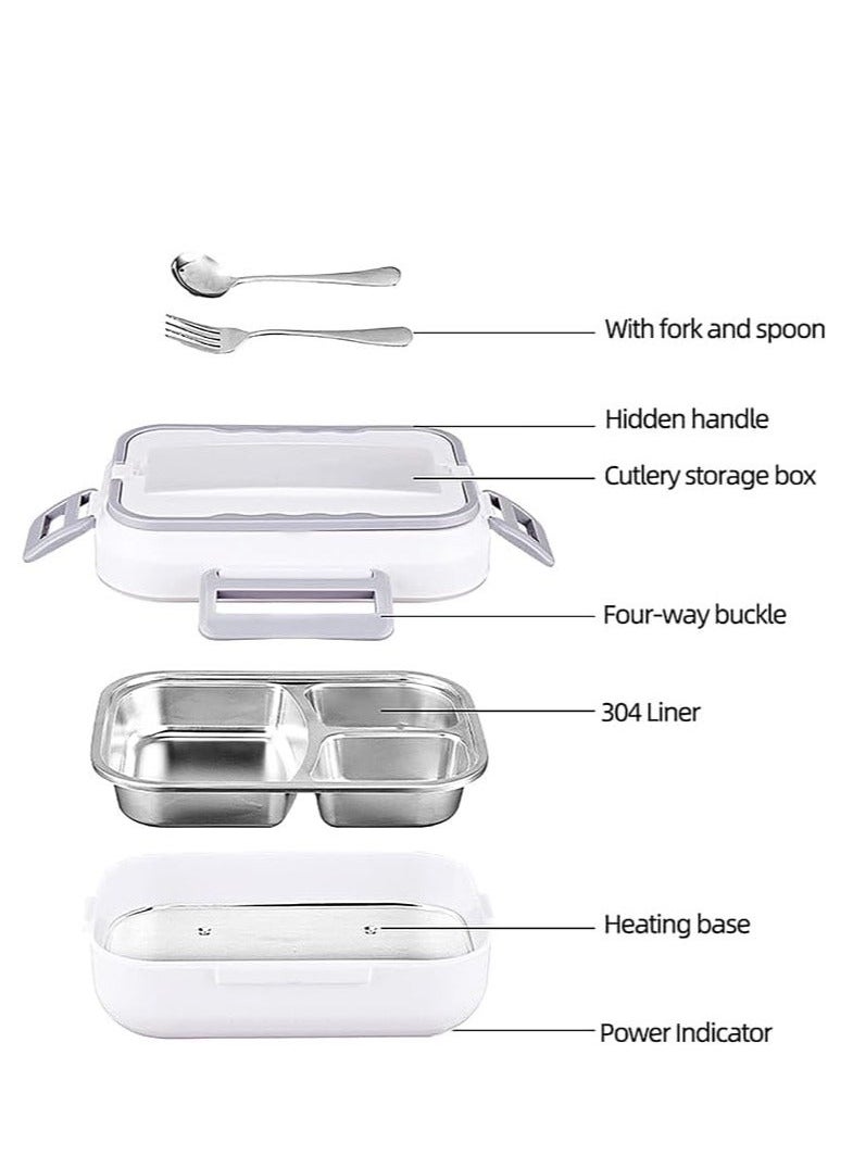 Generic - Electric Lunch Box Food Heater Portable Food Warmer with Carrying Bag Fork  Spoon- Lunch Box Warmer Portable for Work Car Truck 1.5L Crockpot Lunch Warmer 60W 12V/24V/110V White - Image 1