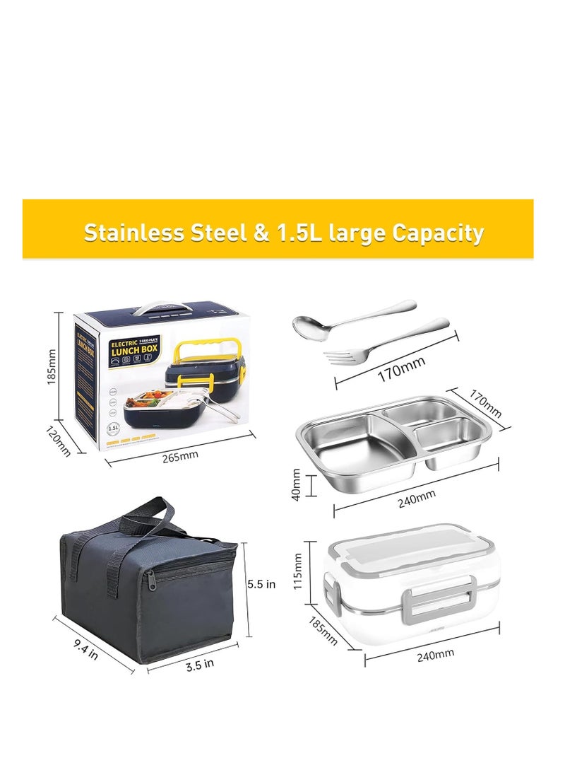 Generic - Electric Lunch Box Food Heater Portable Food Warmer with Carrying Bag Fork  Spoon- Lunch Box Warmer Portable for Work Car Truck 1.5L Crockpot Lunch Warmer 60W 12V/24V/110V White - Image 1