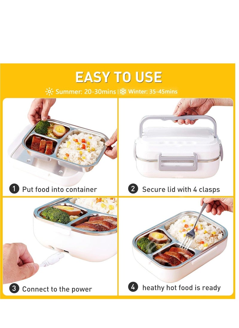 Generic - Electric Lunch Box Food Heater Portable Food Warmer with Carrying Bag Fork  Spoon- Lunch Box Warmer Portable for Work Car Truck 1.5L Crockpot Lunch Warmer 60W 12V/24V/110V White - Image 1