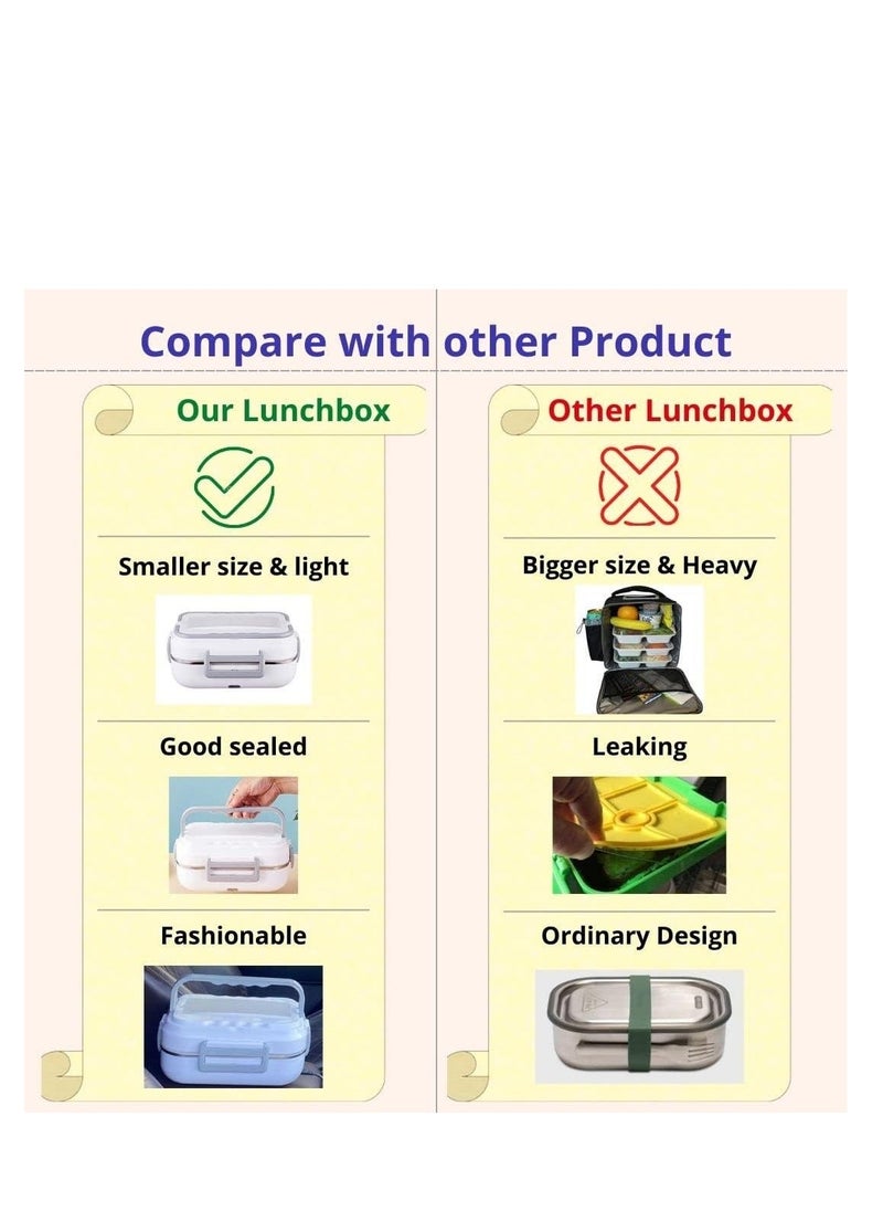 Generic - Electric Lunch Box Food Heater Portable Food Warmer with Carrying Bag Fork  Spoon- Lunch Box Warmer Portable for Work Car Truck 1.5L Crockpot Lunch Warmer 60W 12V/24V/110V White - Image 1