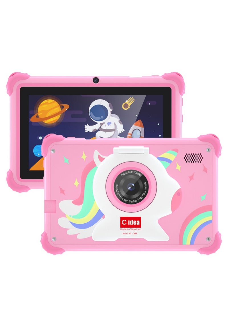 C idea WiFi Kids Smart Tablet Shockproof Edges With Built-in Stand 7-inch Display 6GB RAM + 128GB ROM Android Bluetooth Educational Kids Learning Games For Children Surprise Gifts-Pink - Image 1