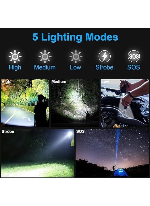 VPGS VPGS Torches LED Super Bright Powerful Torch 100000 Lumens Rechargeable Torch Tactical Flashlight Waterproof Zoomable 5 Modes for Camping Emergency  - Image 2