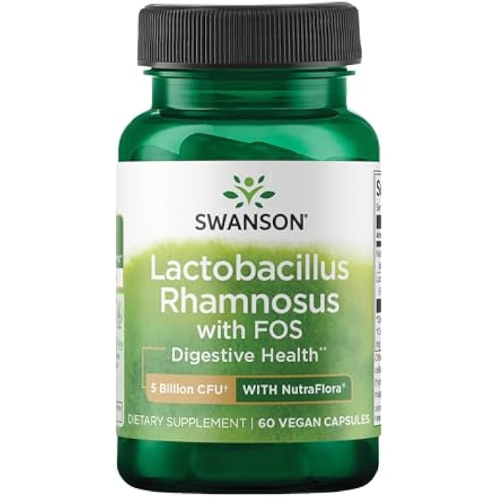 Swanson Lactobacillus Rhamnosus with FOS - 5 Billion CFU - Digestive Health Support with Fructooligosaccharides - Probiotic Support for Gastrointestinal Health* - Vegan - 60 Veggie Caps - Image 1