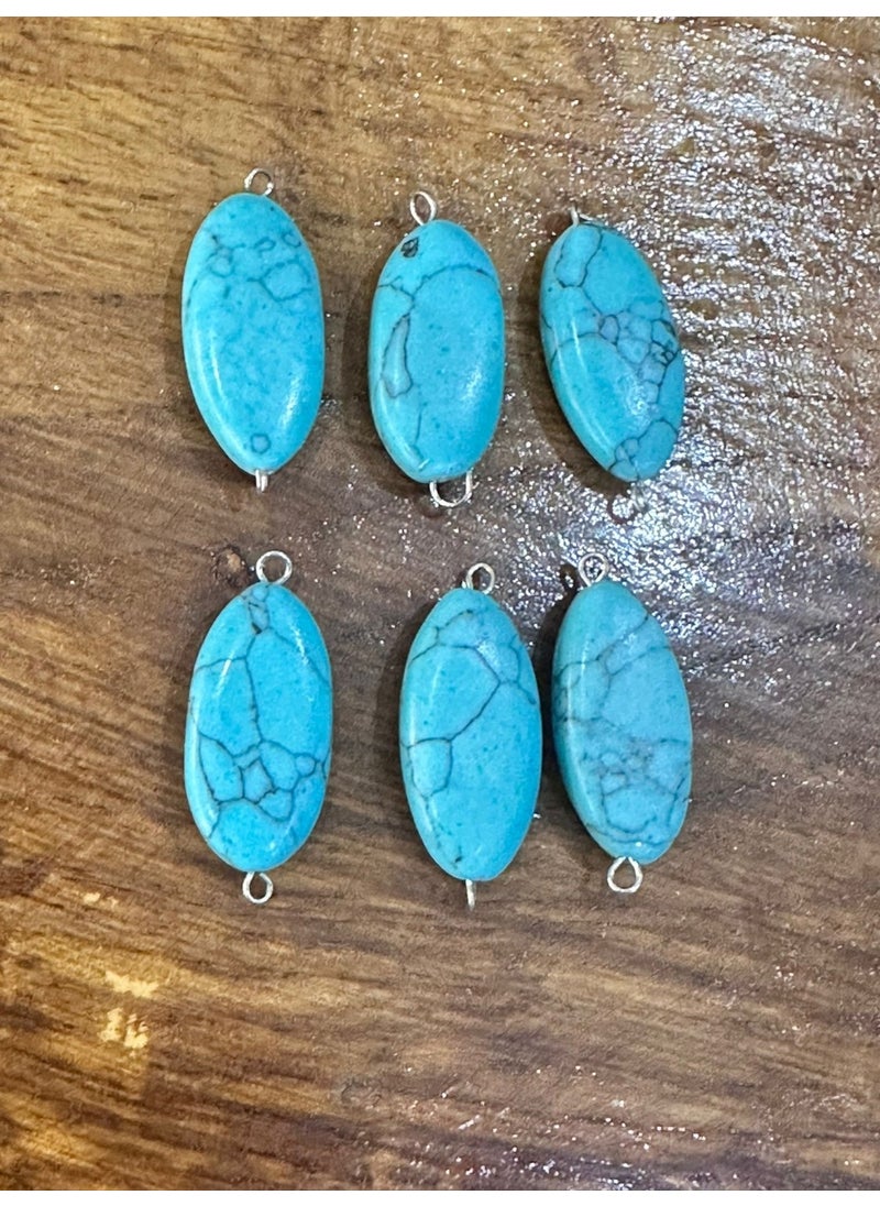Gönülden Tasarım 6 Pieces Hooked Firuze Turquoise Natural Stone Jewelry Apparatus 3x1 cm  - Image 1