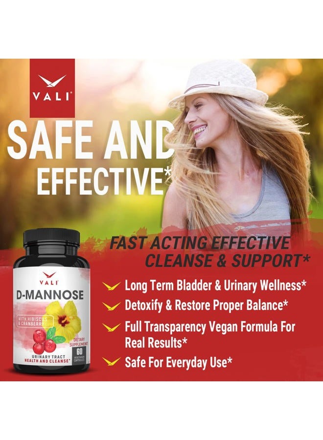 VALI D-Mannose 1000mg Urinary Tract Health Formula. Organic Cranberry Fruit Powder & Hibiscus. Healthy Bladder, Natural Cleanse, Fast Detox Flush, Herbal UT Function Support Pills. 60 Veggie Capsules - Image 4