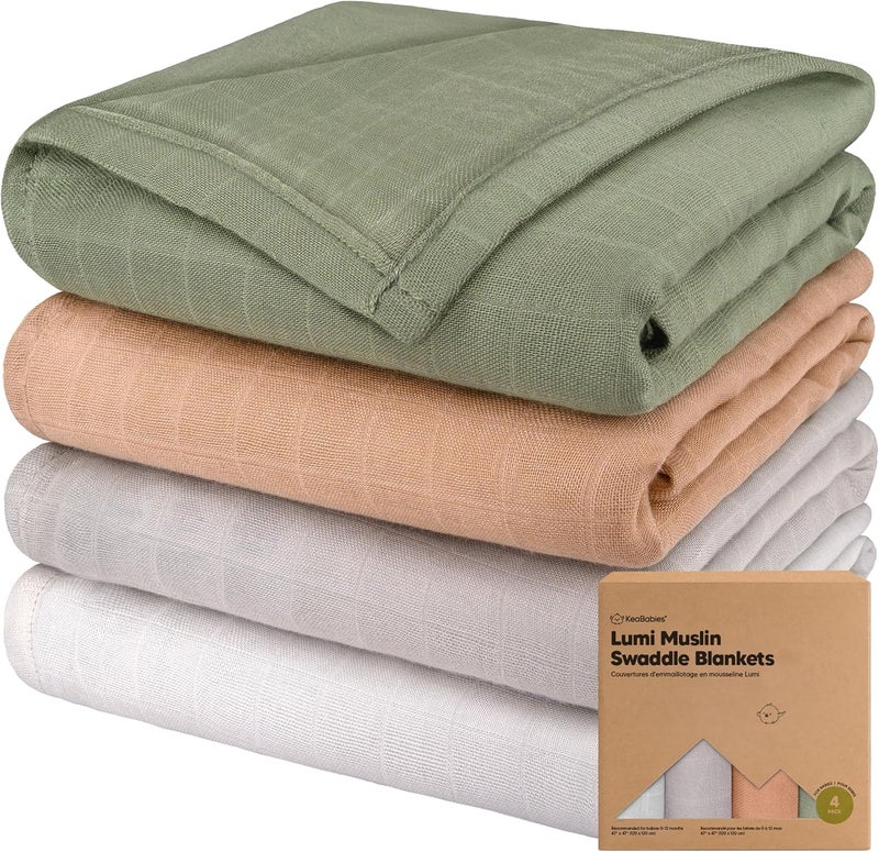 KeaBabies 4-Pack Muslin Swaddle Blankets for Boys, Girls - Organic Baby Swaddles for Newborns, Soft & Breathable Receiving Baby Blankets for Girl, Boy, Neutral, Newborn Essentials Gift (Pine) - Image 1