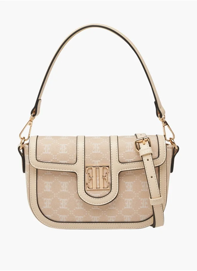 ايل Women Monogram Textured Crossbody Bag with Adjustable Strap