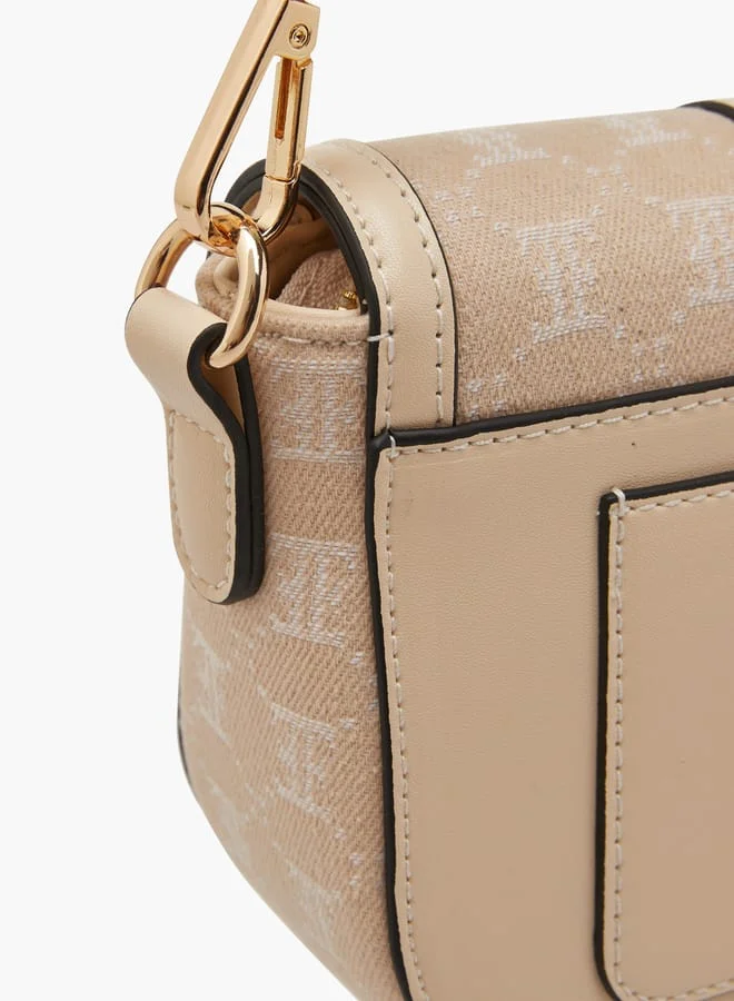 ELLE Women Monogram Textured Crossbody Bag with Adjustable Strap