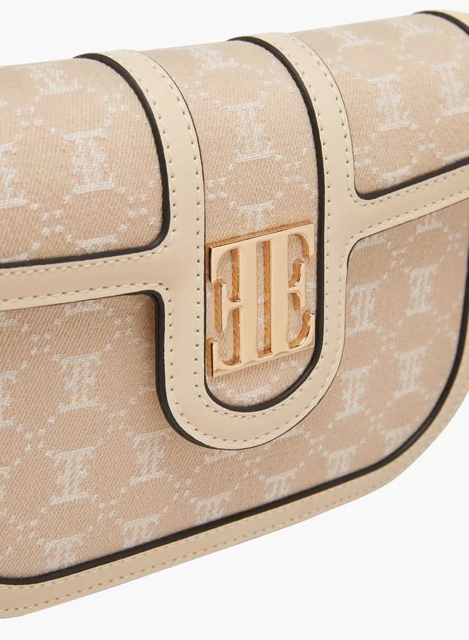 ELLE Women Monogram Textured Crossbody Bag with Adjustable Strap